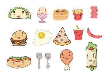Different kind of sweet and bakery icons.such as ice cream,cake,smoothies,bread,Pizza.Set of desserts and bakery on white background.