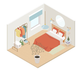 Bedroom design - modern vector colorful isometric illustration