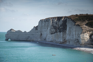 The cliffs of Etretat from a high point on the cliffs of Etretat in Normandy