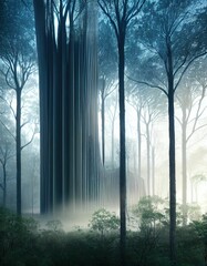 Fototapeta premium Futuristic church in the forest, foggy and creepy night, fantasy building