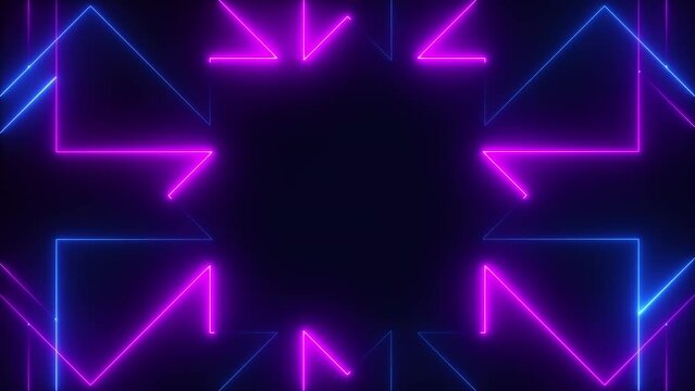 Bright neon lines animation on black background. Seamless loop
