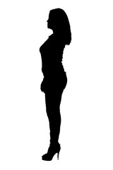 silhouette of a  woman with jeans and heeled shoes on white background
