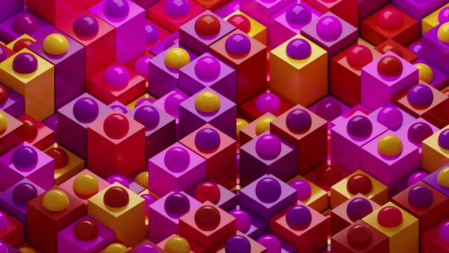 3D renderong abstract box animation, wave cubes, transforming geometric structure, perfect blocks composition, endless moving figures. Seamless loop