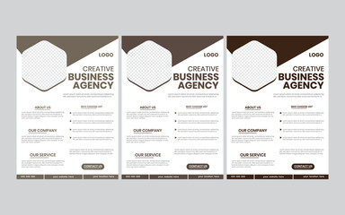 Bundle of 3 different color a4 flyer template. simple company flyer template, real estate corporate document paper layout, promotional print flyer design
