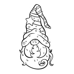 Line art cute gnome is a line drawing in black on a white background. suitable for use as an illustration and bring to paint