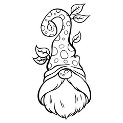 Line art cute gnome is a line drawing in black on a white background. suitable for use as an illustration and bring to paint