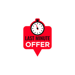 vector illustration last minute offer button sign, flat modern label, stopwatch countdown logo