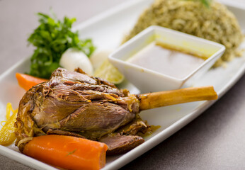 baqala polow or baqala biryani served in dish isolated on grey background top view of arabic food