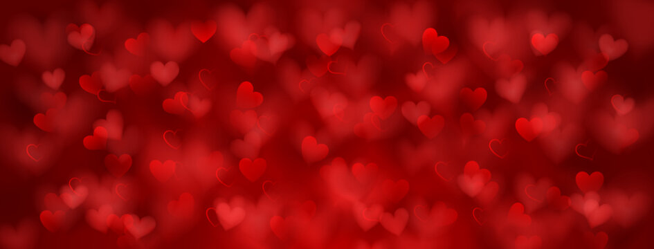 Background of small translucent blurry hearts in red colors. Illustration for Valentine's day