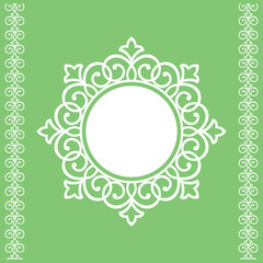 Decorative frame Elegant vector element for design in Eastern style, place for text. Floral green and white border. Lace illustration for invitations and greeting cards