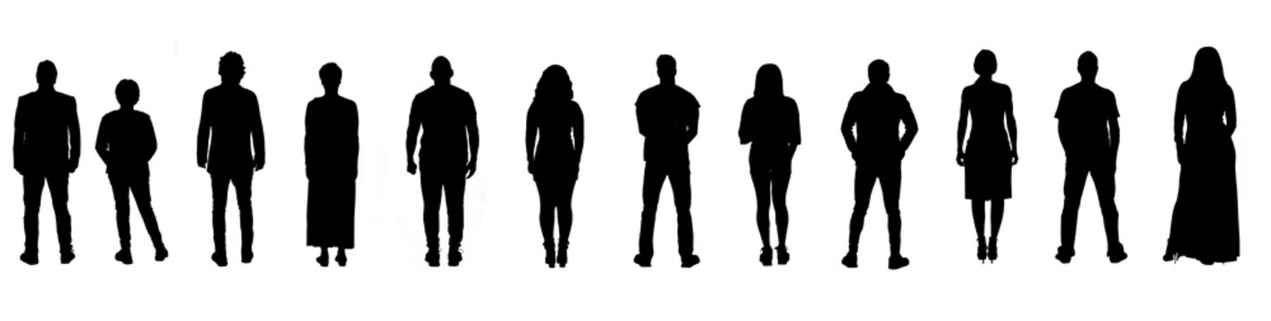  silhouette of back view of people on white background