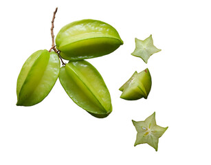 Carambola or star fruit sliced on transparent background PNG