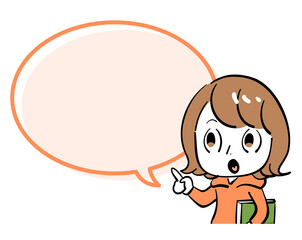 女性　指差し　吹き出し