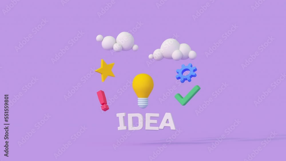 Poster concept of creative thinking and innovation idea with lightbulb. minimal cartoon style 3d render ani