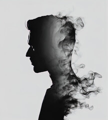 Multi exposure photo of man with smoke. Generative AI illustration.