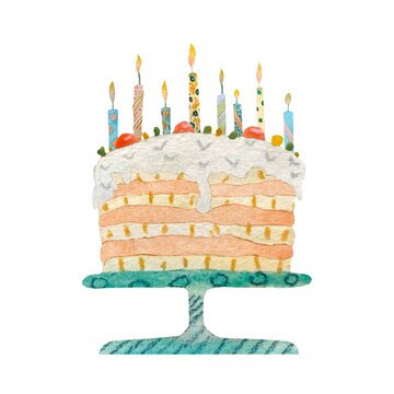 Cake sweet food candle happy birthday watercolor 