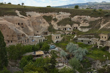 View of Cavusin from the rock ridge in Cappadocia,Nevsehir Province,Turkey
