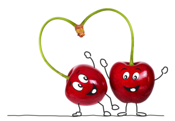 Organic fruit, here cherries as a comic, transparent background
