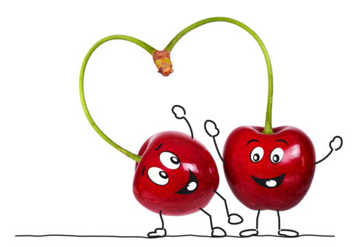 Organic fruit, here cherries as a comic, transparent background - Powered by Adobe