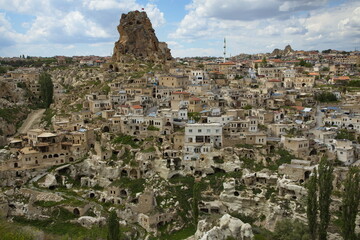 Fototapeta na wymiar View of Sivrikaya castle in centre of Ortahisar in Cappadocia,Nevsehir Province,Turkey 