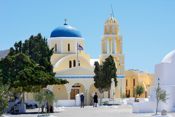 Blue Domed Church Santorini, Greece. - obrazy, fototapety, plakaty