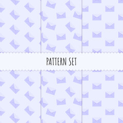 Pattern set. Seamless pattern with letter or envelope icon on purple background for poster, banner, wallpaper. Wrapping Paper Pattern, scrapbook patterns or textile