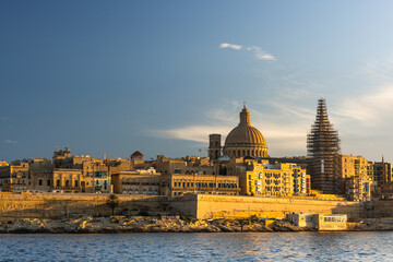Valletta, Malta historical cuty skyline in warm sun light