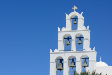 Santorini. Characteristic Greek bell towers.