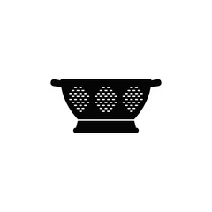 Colander icon in black flat glyph, filled style isolated on white background