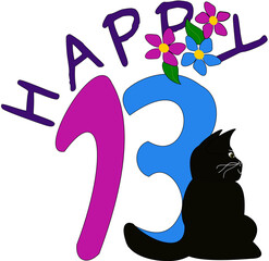 Szczęśliwa trzynastka wraz z czarnym kotem