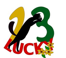 Szczęśliwa trzynastka wraz z czarnym kotem