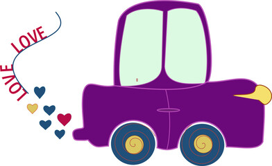Kolorowy samochodzik wiozący miłość i przyjaźń © Ronia