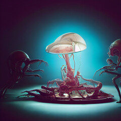 illustration of a mushroom in the night