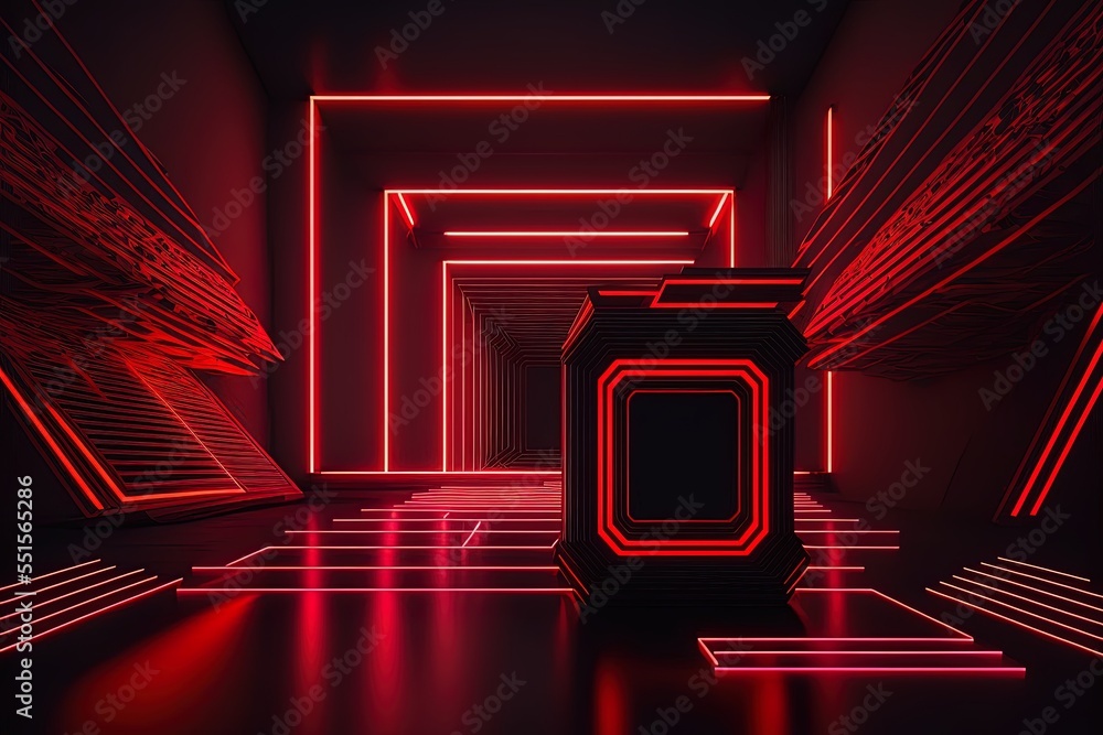 Poster with a bright red hue and shimmering geometric shapes generative ai