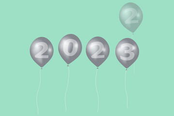 3D illustration concept New Year 2023 design with number on the balloons, the old year has passed.