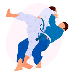 Athlete judoist, judoka, fighter in a duel, fight, match. Judo sport, martial art. Flat style.