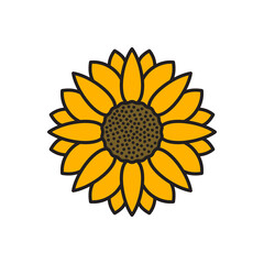 Simple sunflower icon. Orange flower with petals. Sun flower illustration