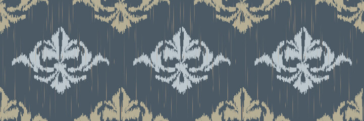 Ikat Damask Scandinavian embroidery, ikat seamless tribal background, Ancient style Digital textile Asian Design ancient art for Prints Fabric saree Mughal Swaths texture Kurti Kurtis Kurtas