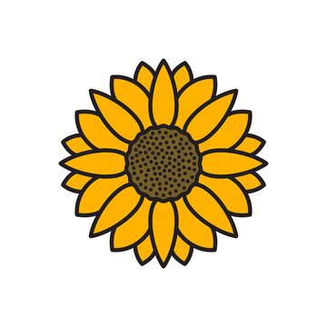 Simple Sunflower Icon. Orange Flower With Petals. Sun Flower Illustration