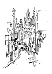 Vector hand drawn sketch illustration of Lille, France