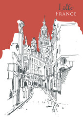 Obraz premium Vector hand drawn sketch illustration of Lille, France