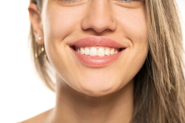 Laughing woman mouth with healthy white teeth