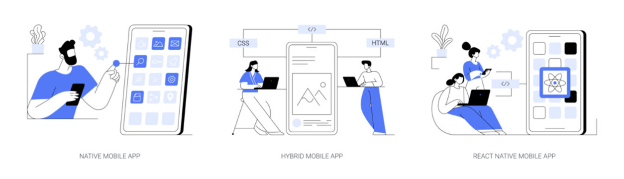 Smartphone application abstract concept vector illustrations.