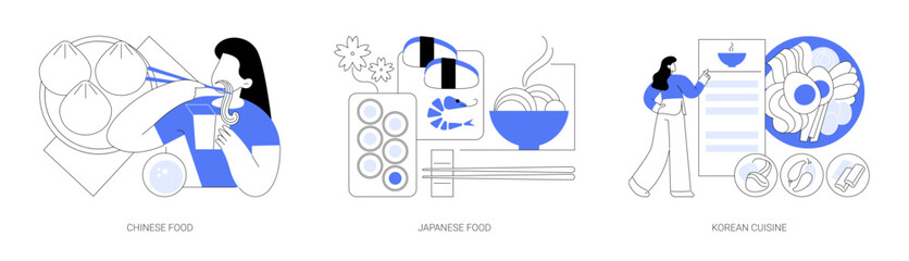 Asian food abstract concept vector illustrations.
