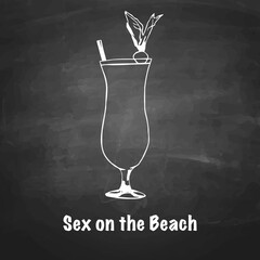 sex on the beach cocktail hand drawn with chalk on a blackboard. isolated vector graphic