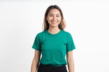 Fototapeta premium Young asian woman, professional entrepreneur standing in office clothing, smiling and looking confident, white background