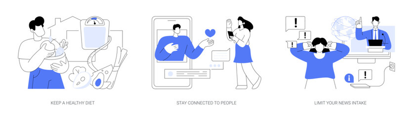 Self-qarantine wellbeing abstract concept vector illustrations.