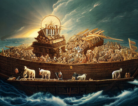 Noah's Ark in the middle of a storm.