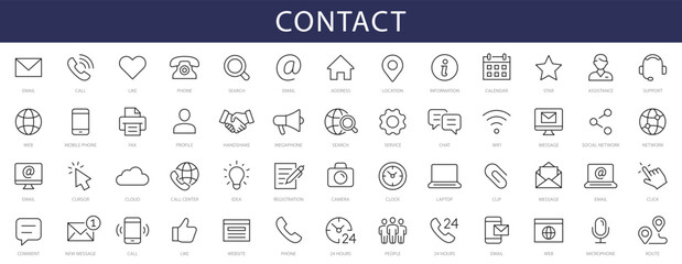 Contact thin line icons set. Basic contact icon. Contact editable stroke icons. Vector