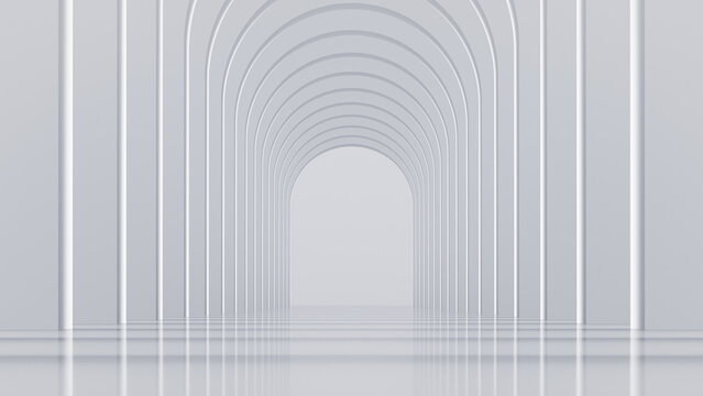 Abstract white tunnel 3D render